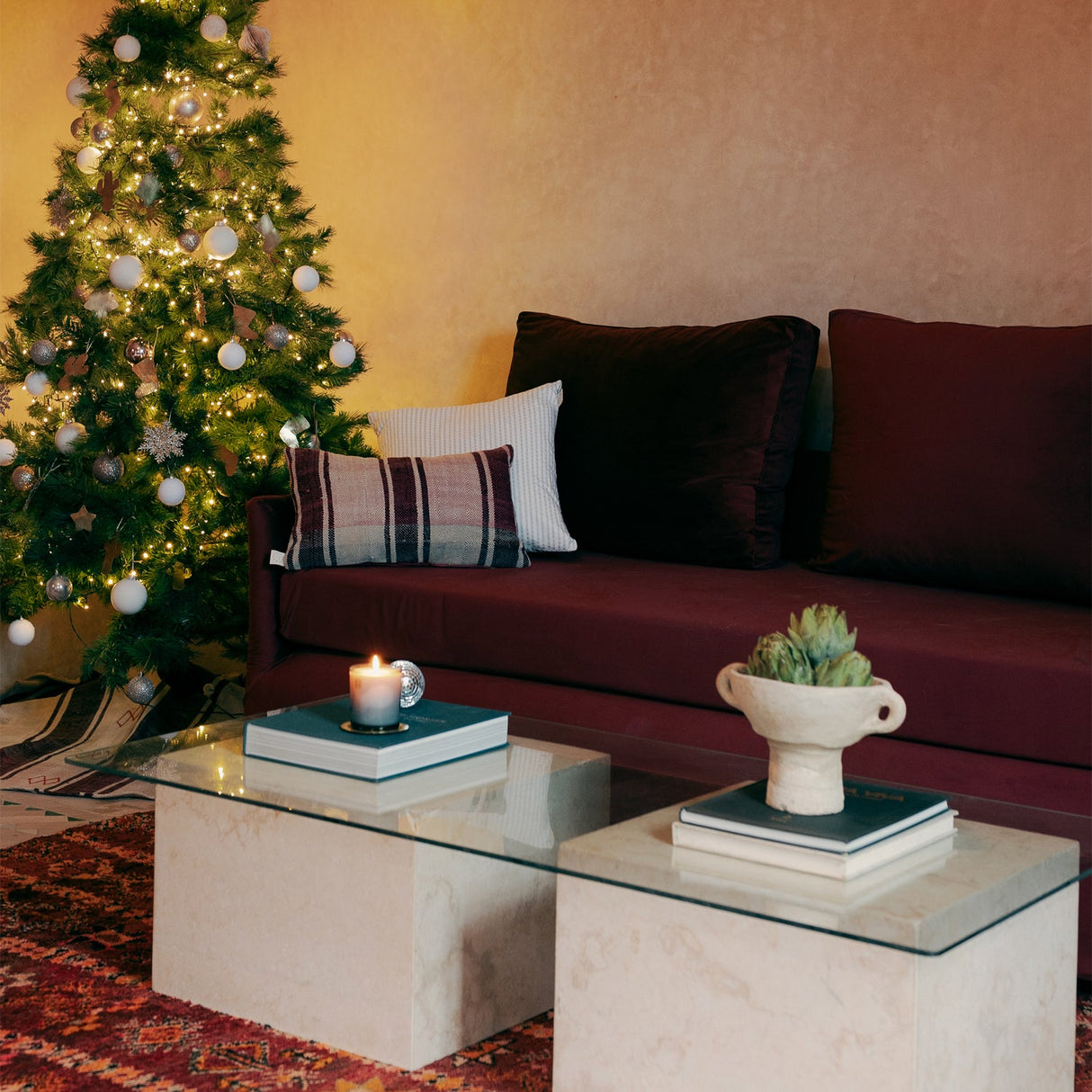 Reversible Woven and Velvet Lumbar Pillow