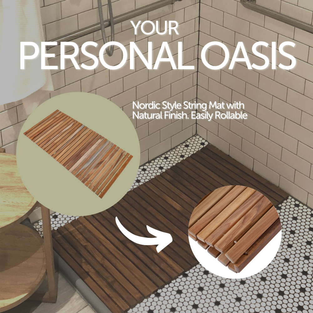 Sandpoint Natural Teak Shower and Bath String Mat 40″ x 20″
