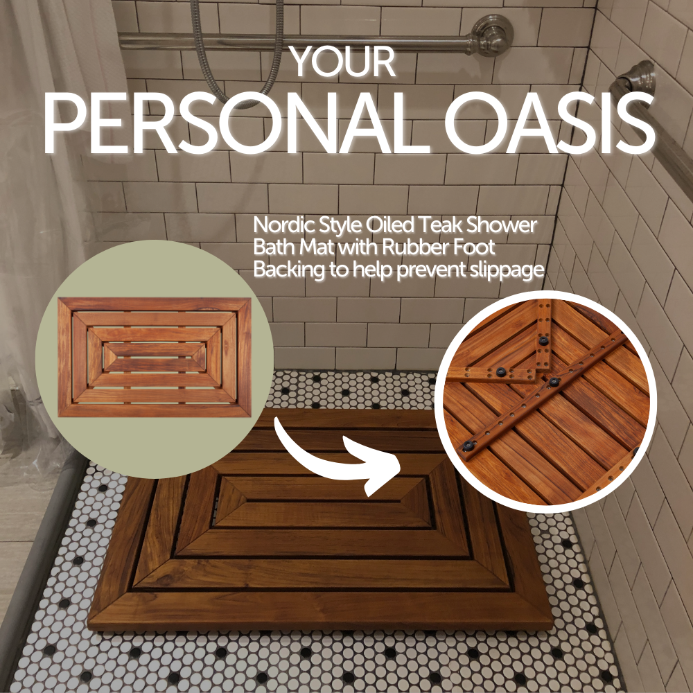 Aromi Oiled Teak Shower and Bath Mat 31.4″ x 19.6″
