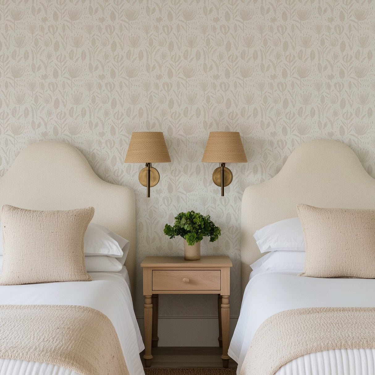 Boho Chic Neutral Floral Wallpaper