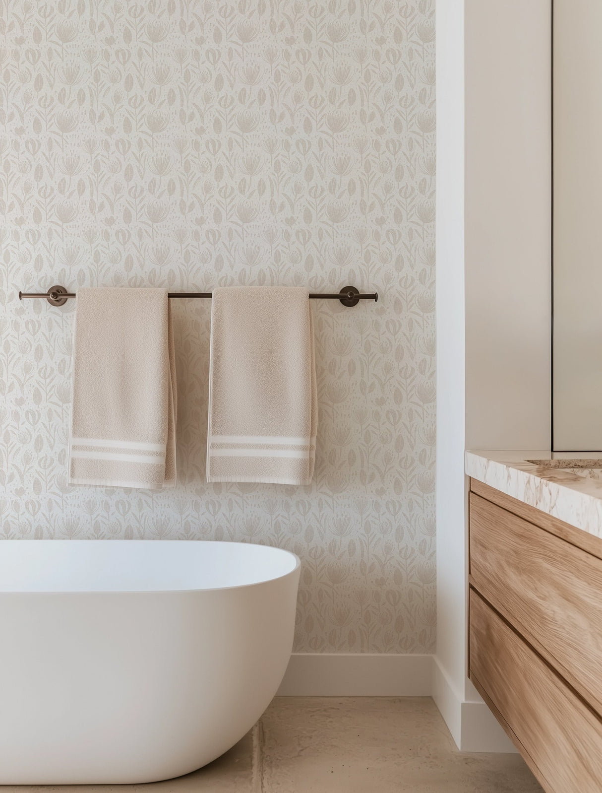 Boho Chic Neutral Floral Wallpaper