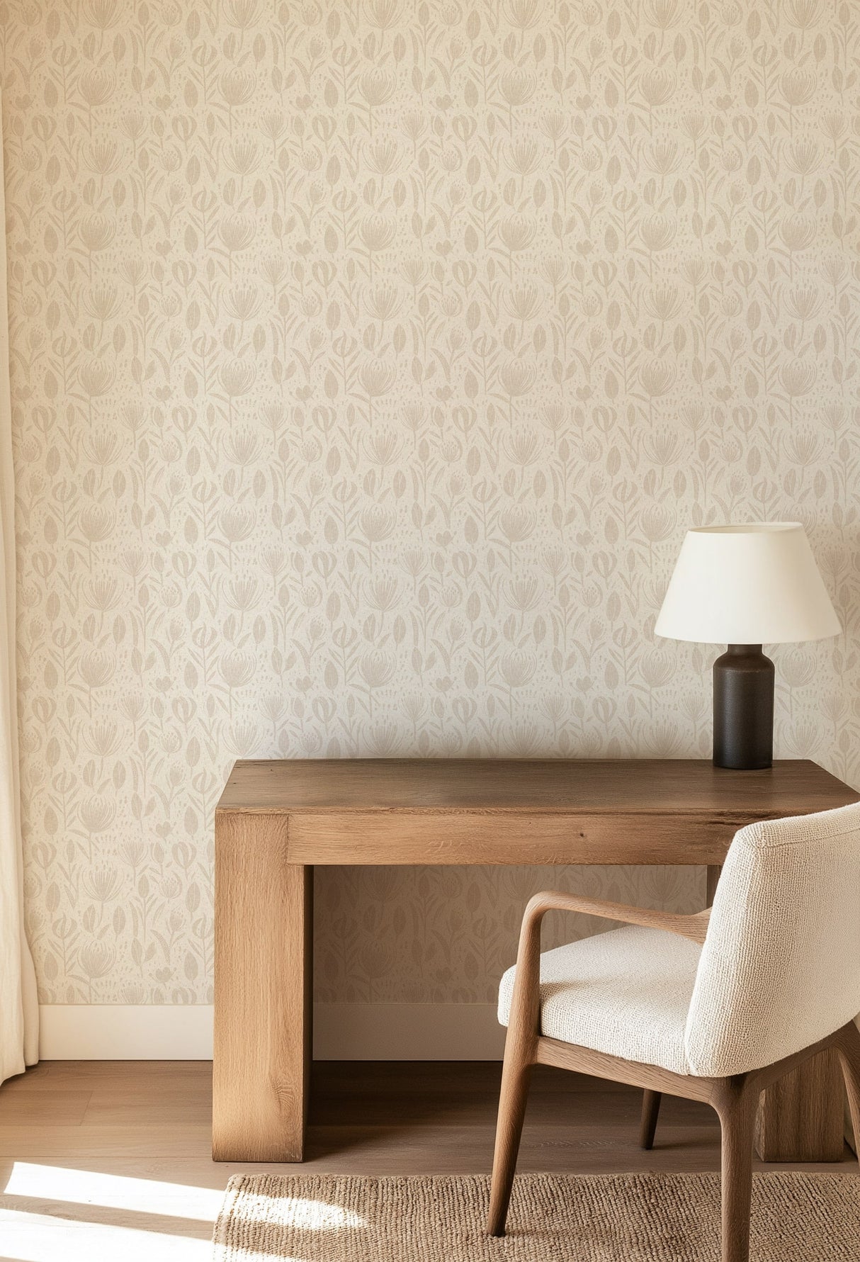 Boho Chic Neutral Floral Wallpaper