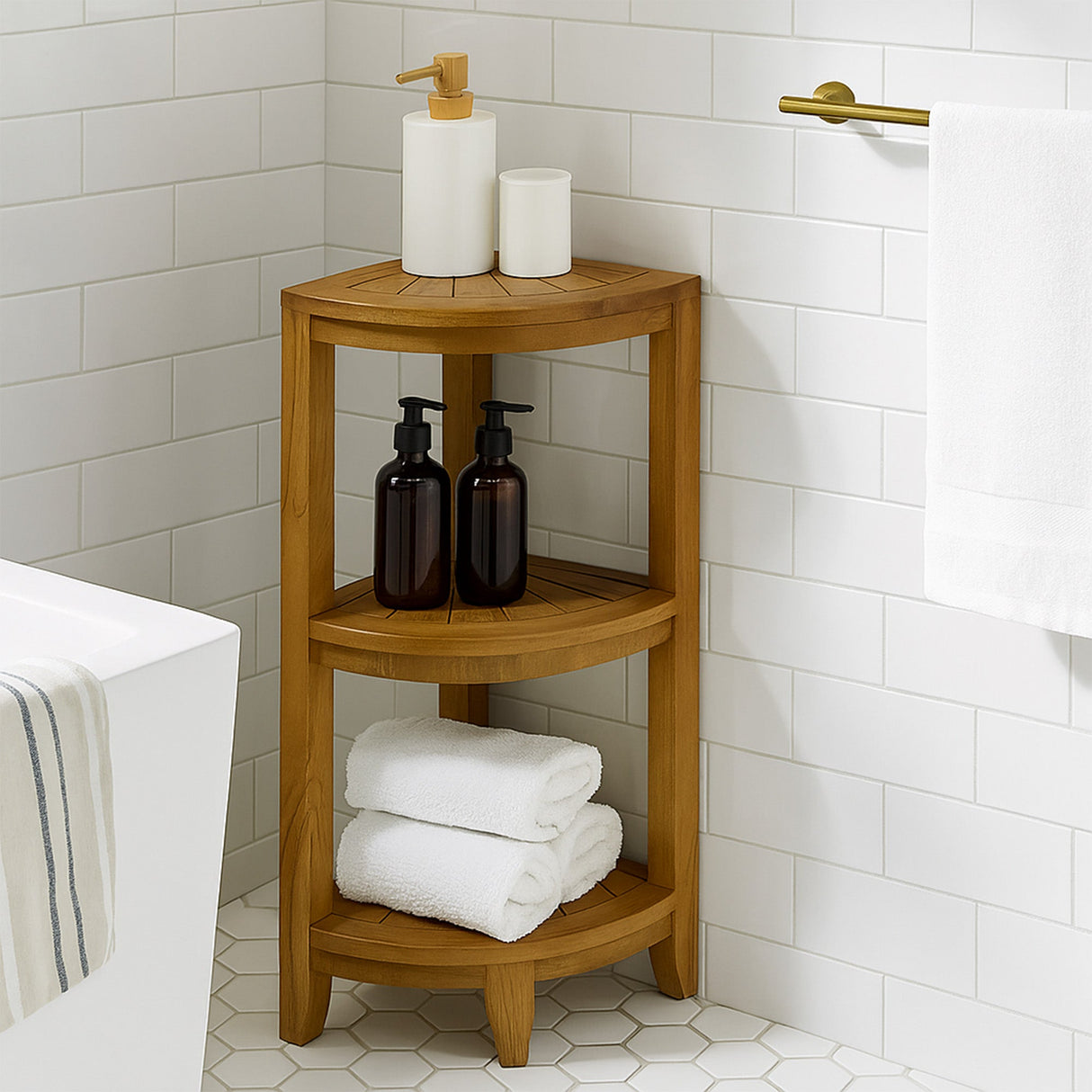 Stanley Teak Shower and Spa/Bathroom/Outdoor Corner Shelf