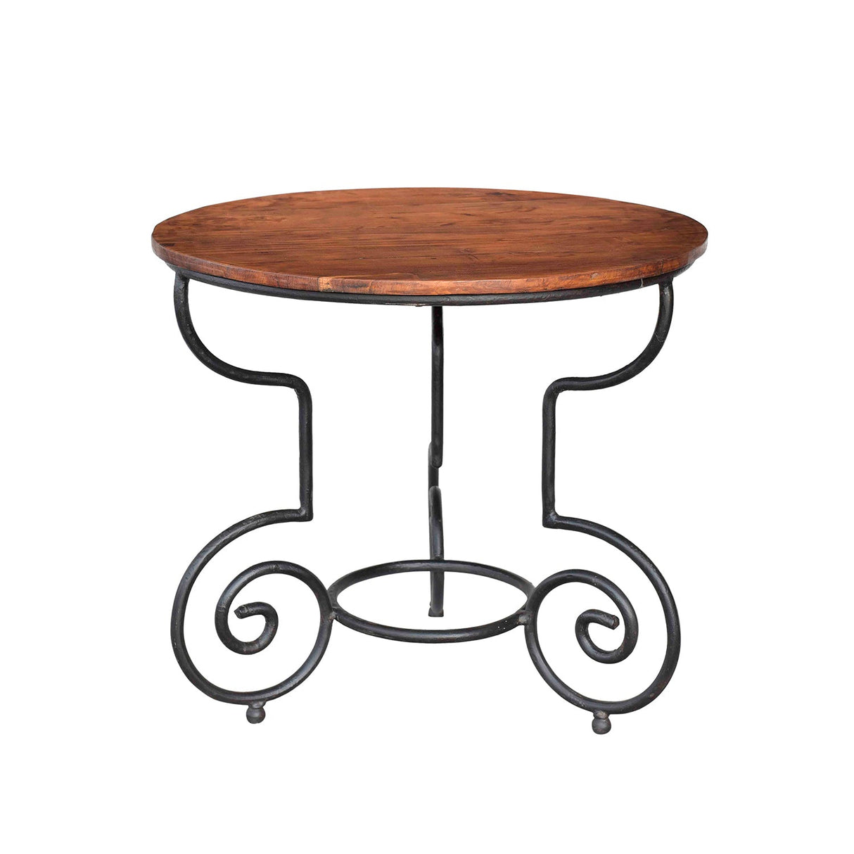 Mid Century Modern Scroll Metal Wooden Top 31" Tall Foyer Table