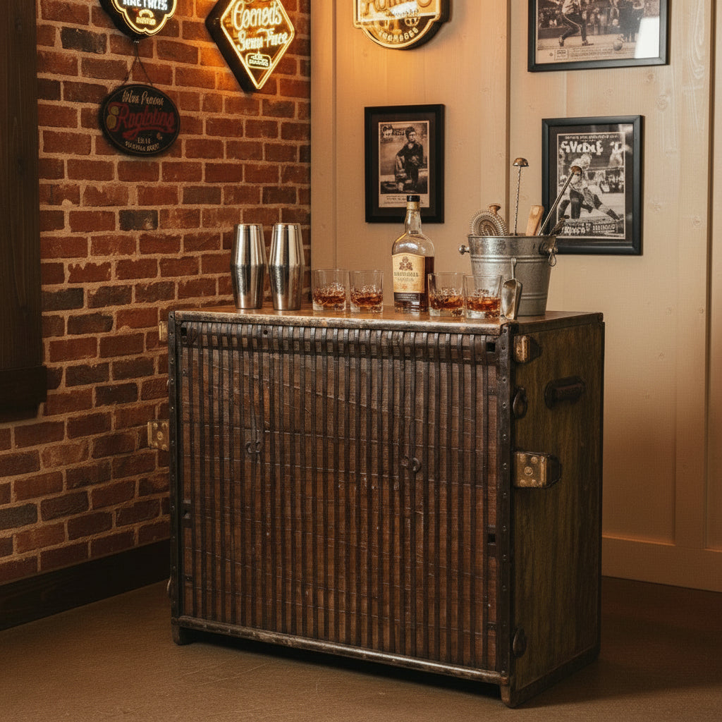 Ranch Style Rustic Wood And Metal 60 in. Wide Serving Bar Cabinet