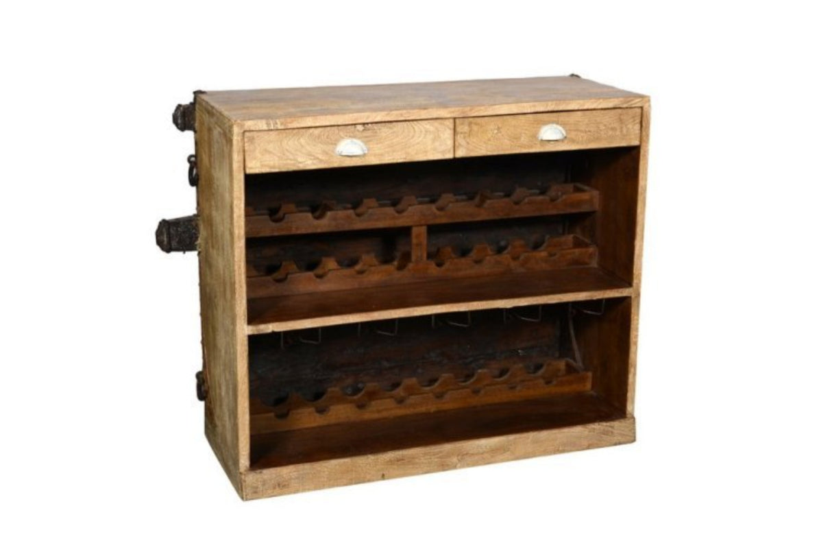 Ranch Style Rustic Wood And Metal 60 in. Wide Serving Bar Cabinet