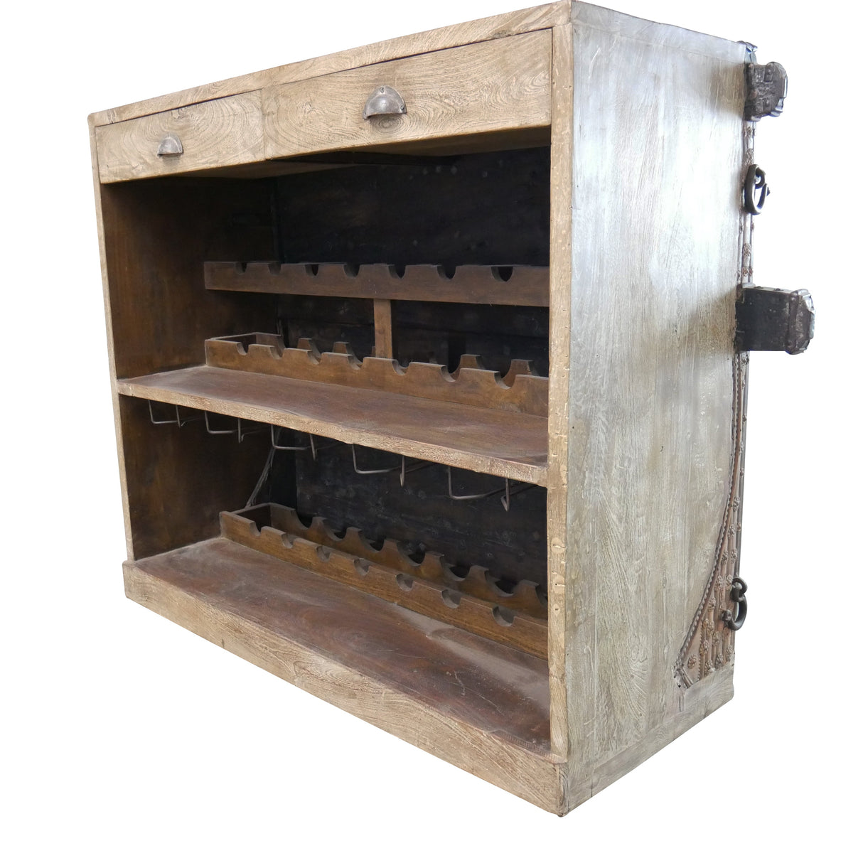 Ranch Style Rustic Wood And Metal 60 in. Wide Serving Bar Cabinet
