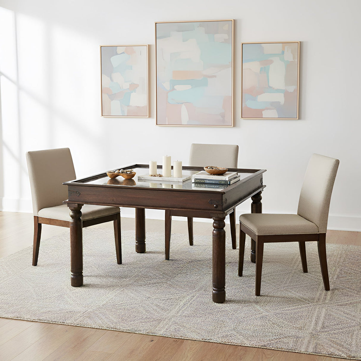 Intricately Hand Carved Solid Wood Mandala 48" Square Dining Table