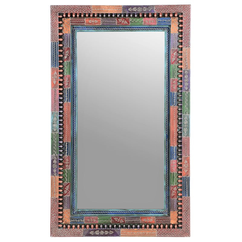 Artistically Hand Painted Solid Wood Decorative Rectangle Mirror