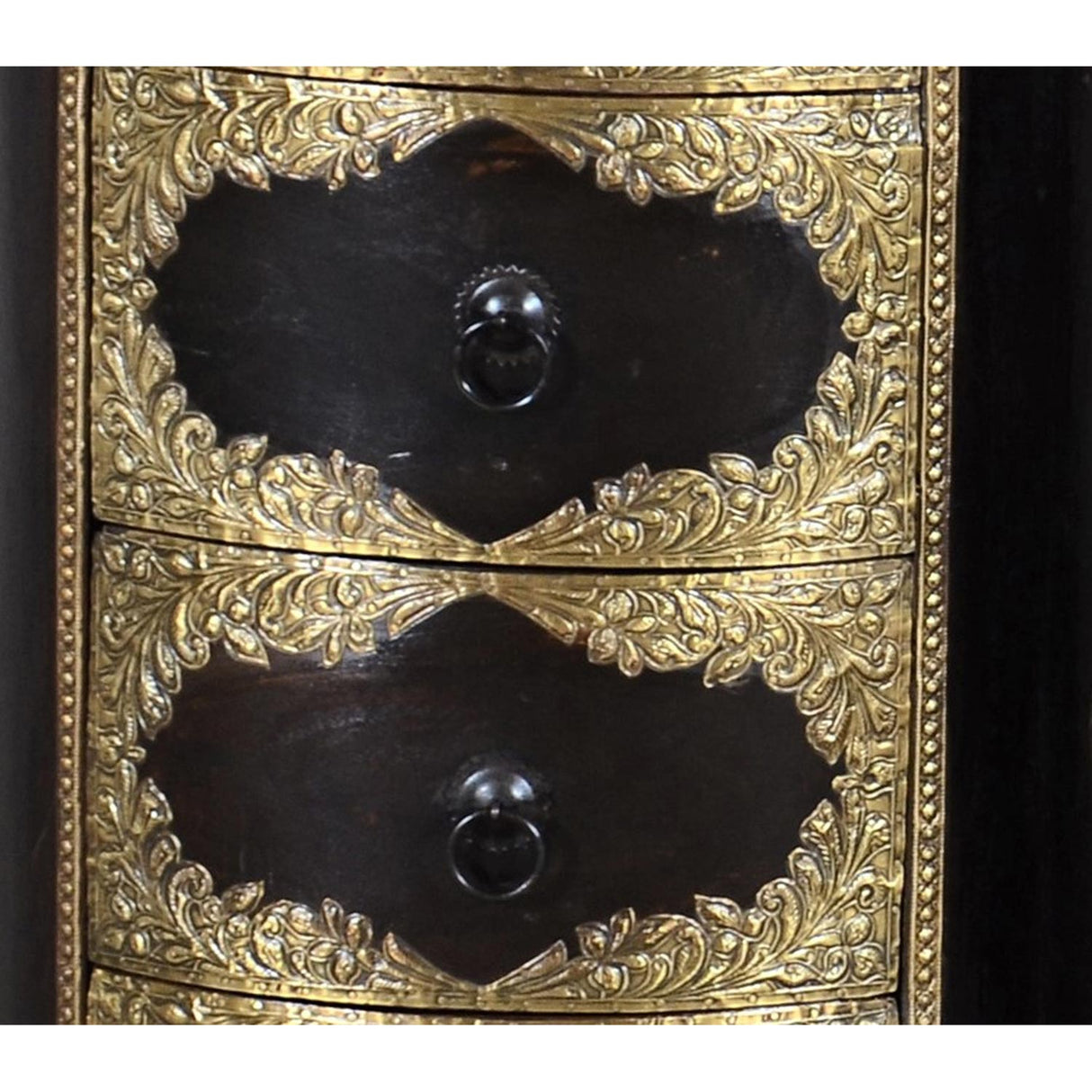 Round Chest Of Drawers With Brass Accents End Table