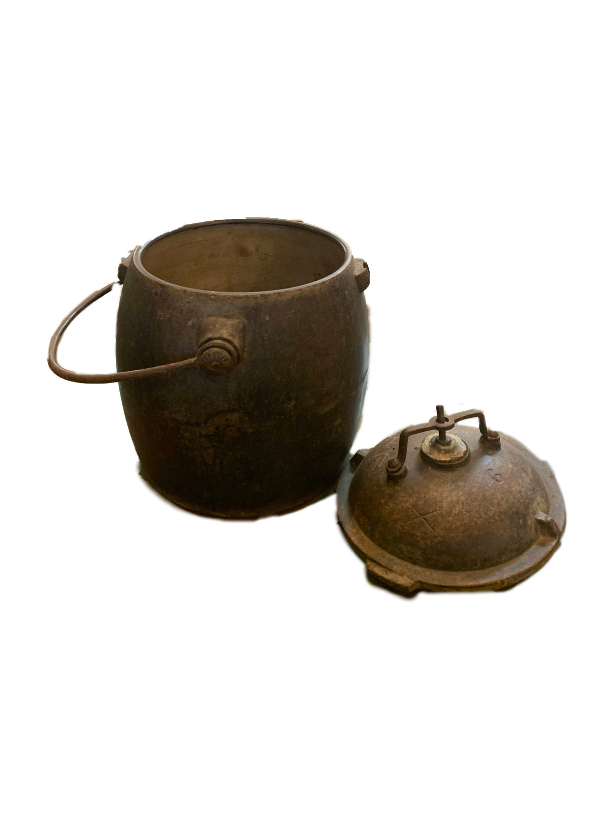 Antique Rustic Iron Double Walled Pressure Cooker With Lid