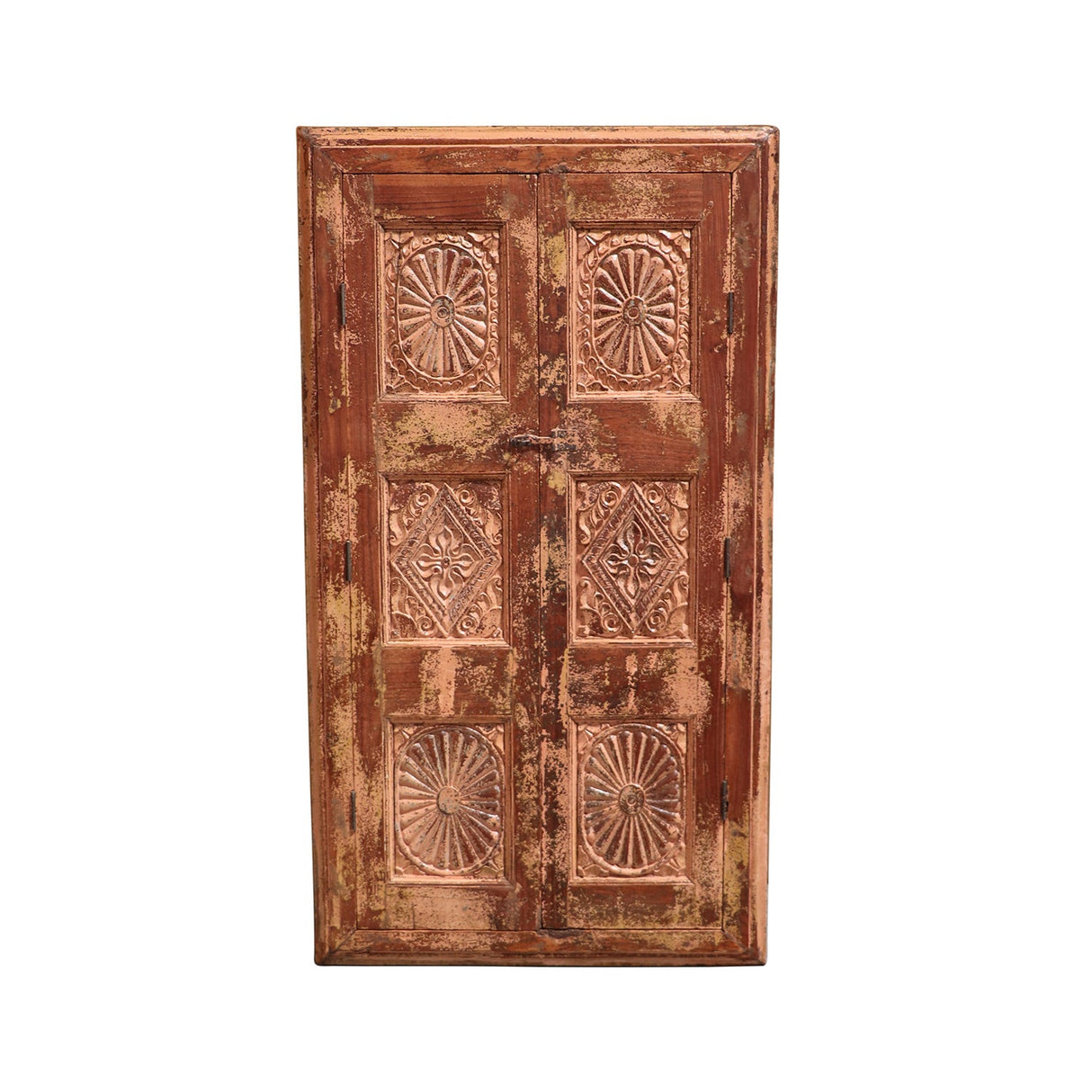 Antique Teak Wood Carved 54" Tall Door Distressed Wall Hanging