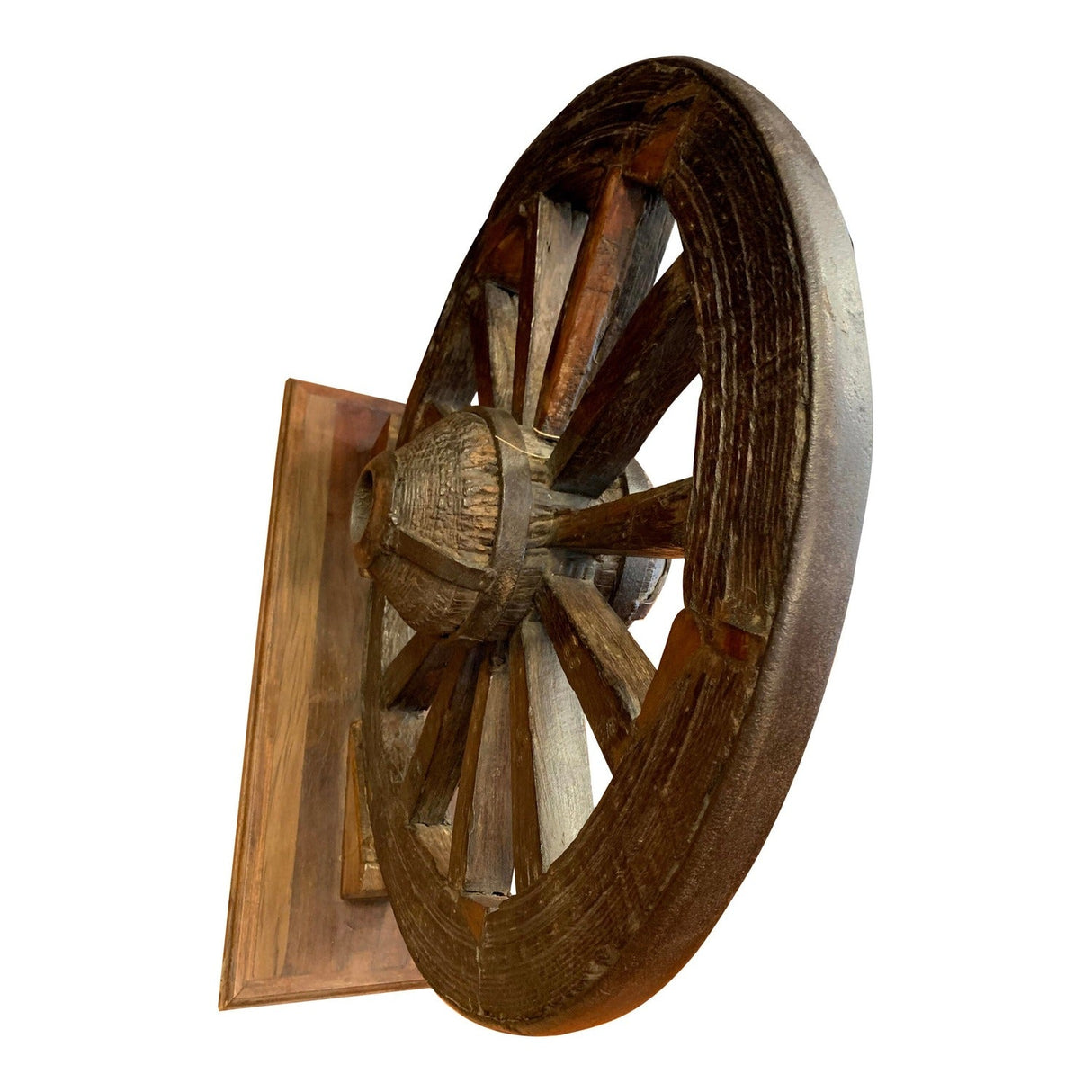 Antique Rustic 32 in. Wide Wagon Wheel On Display Stand