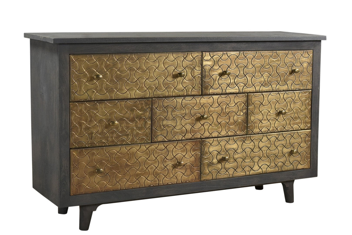 Mid Century Mod Mango Wood 7 Drawers Dresser With Brass Accent
