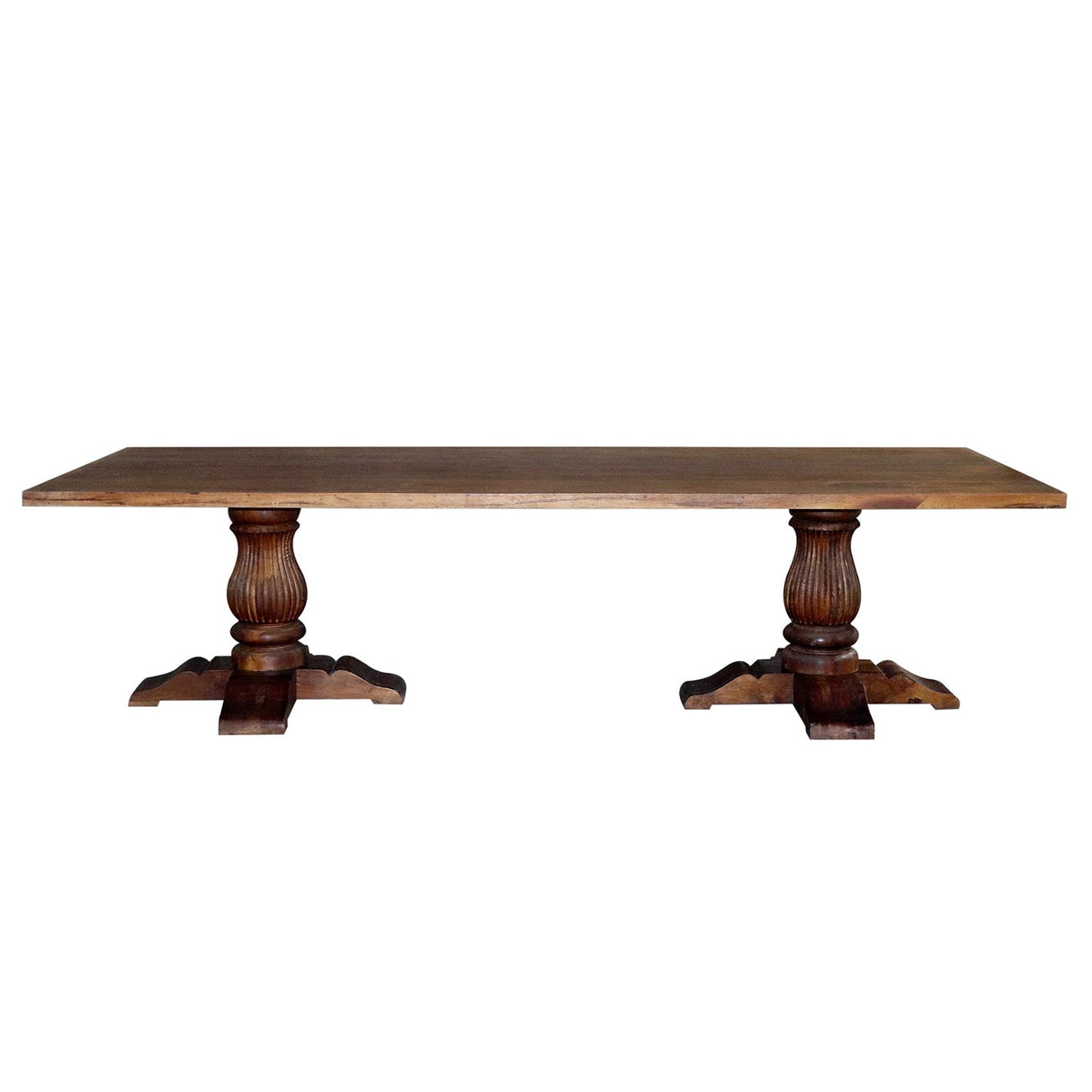 Ranch Style Solid Wood Carved Double Pedestal 118" Long Dining Table