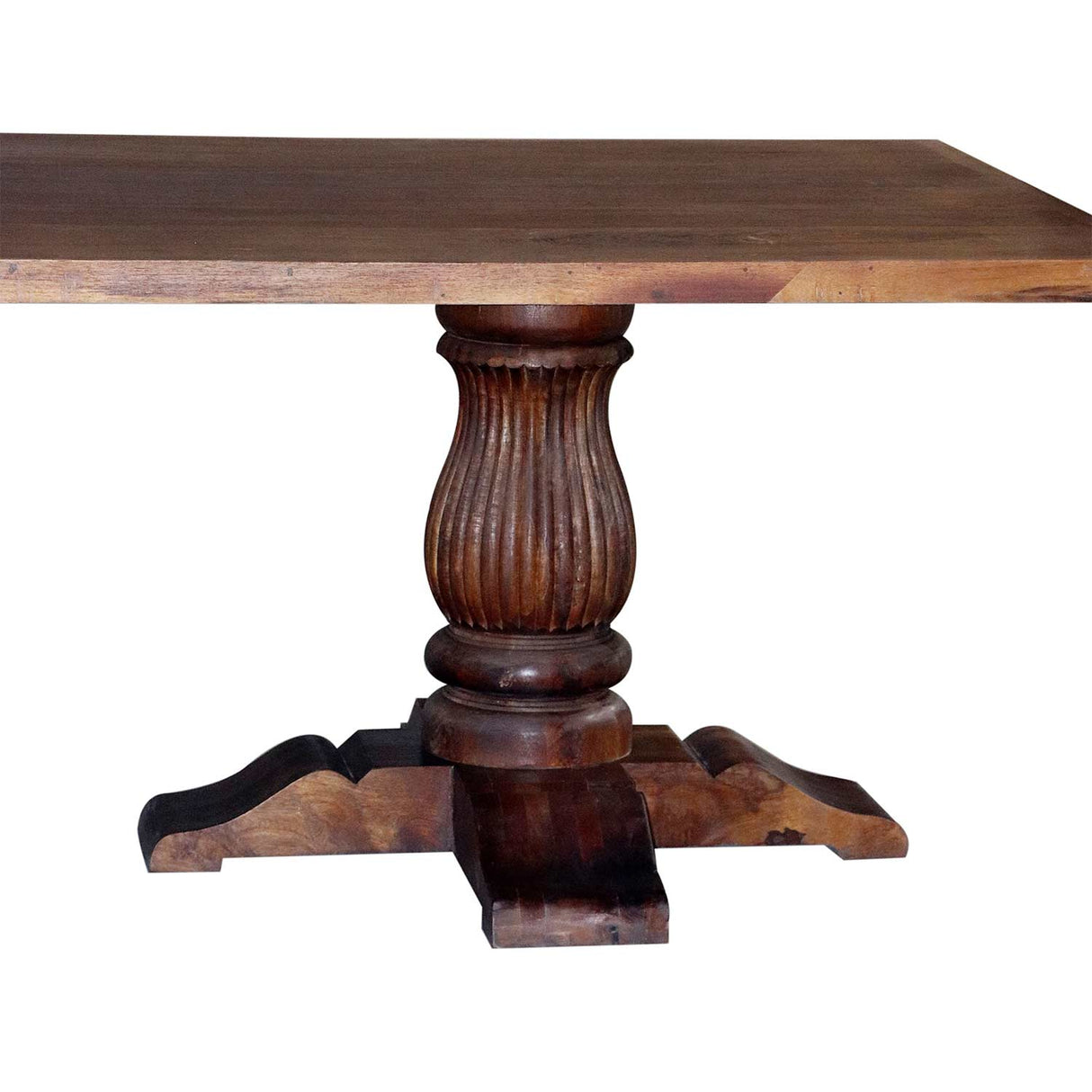 Ranch Style Solid Wood Carved Double Pedestal 118" Long Dining Table