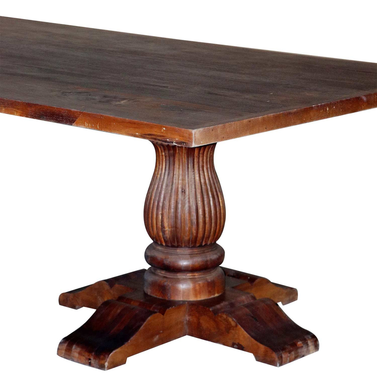Ranch Style Solid Wood Carved Double Pedestal 118" Long Dining Table