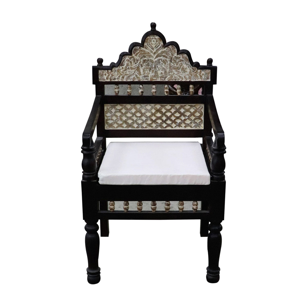 Mediterranean Style Carved Mango Wood Accent Arm Chair