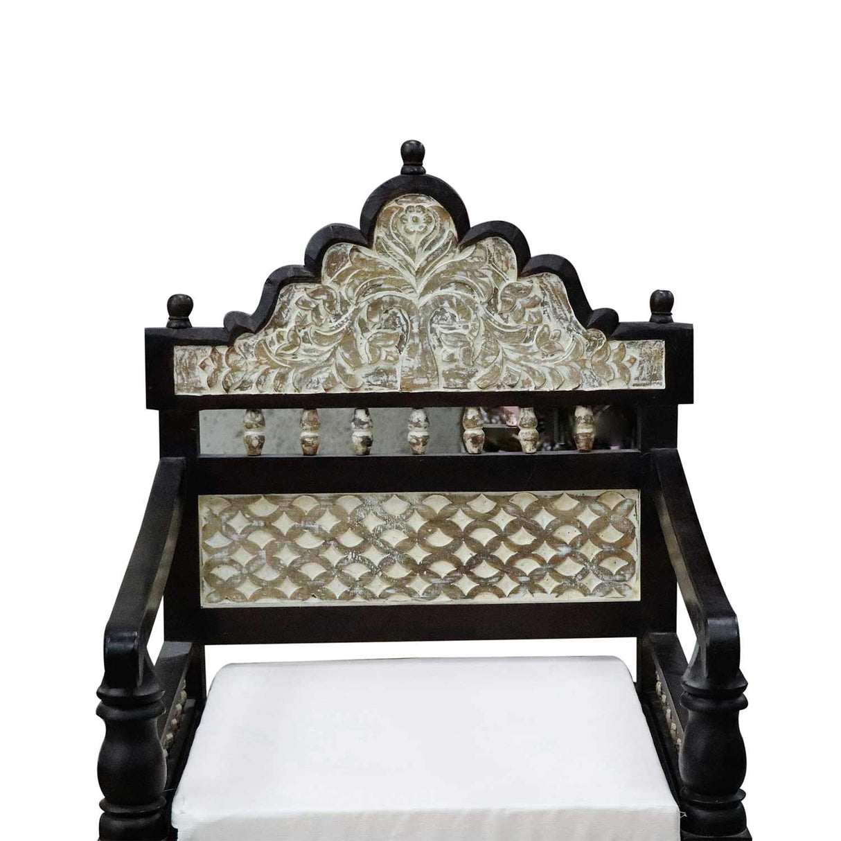 Mediterranean Style Carved Mango Wood Accent Arm Chair