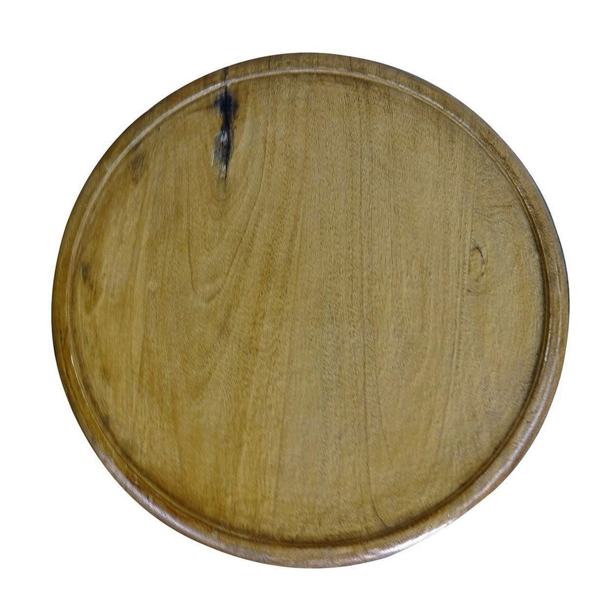 Modern Solid Wood Lattice Carved 17" Round End Table