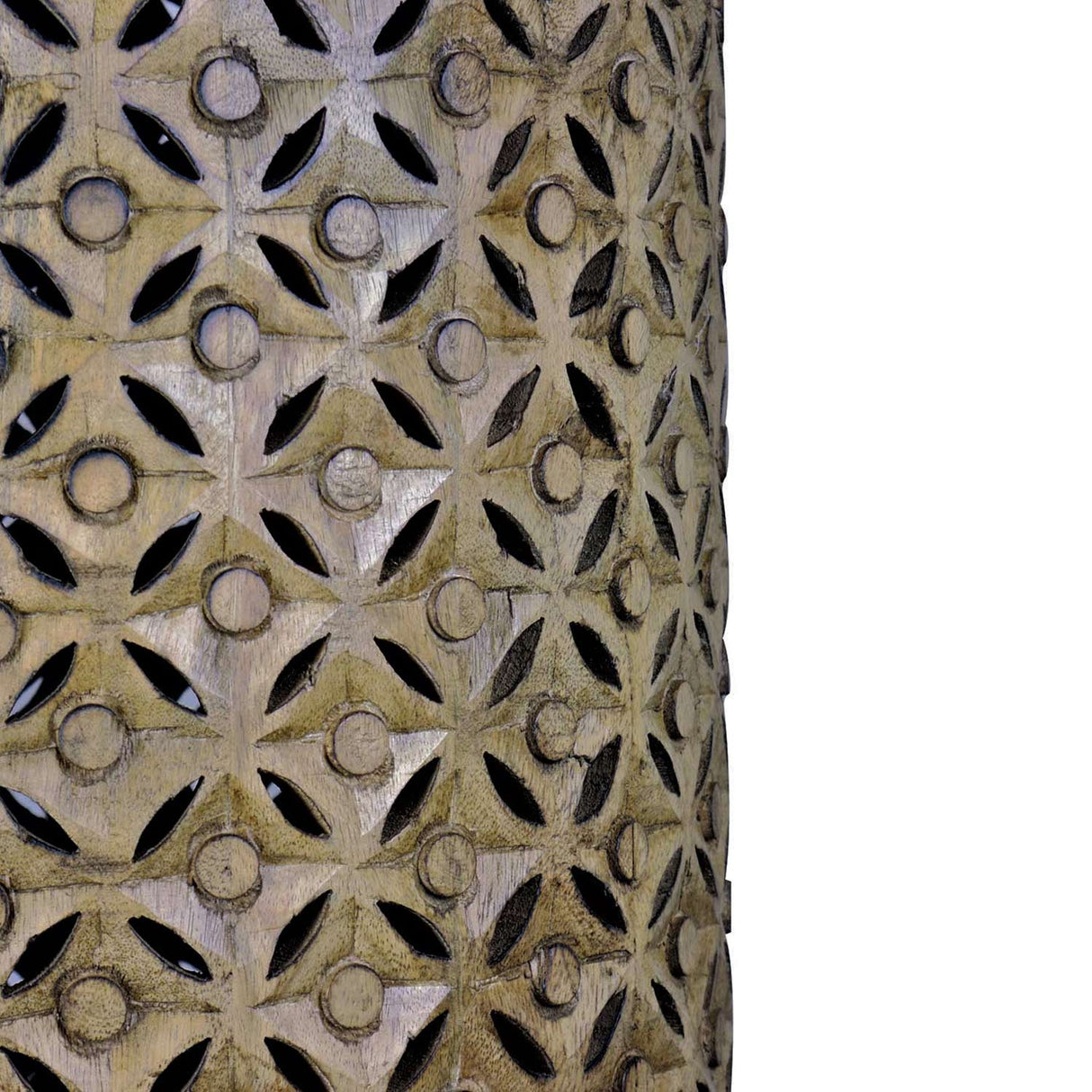 Modern Solid Wood Lattice Carved 17" Round End Table