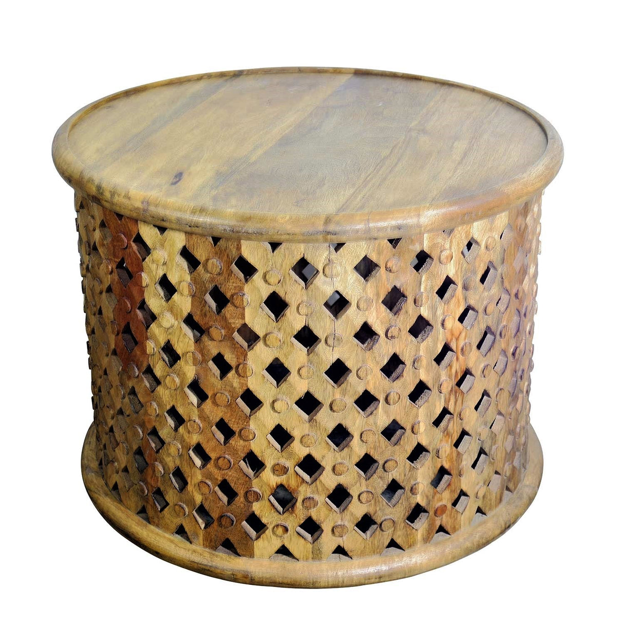 Modern Farmhouse Hand Carved Lattice 24" Round End Table