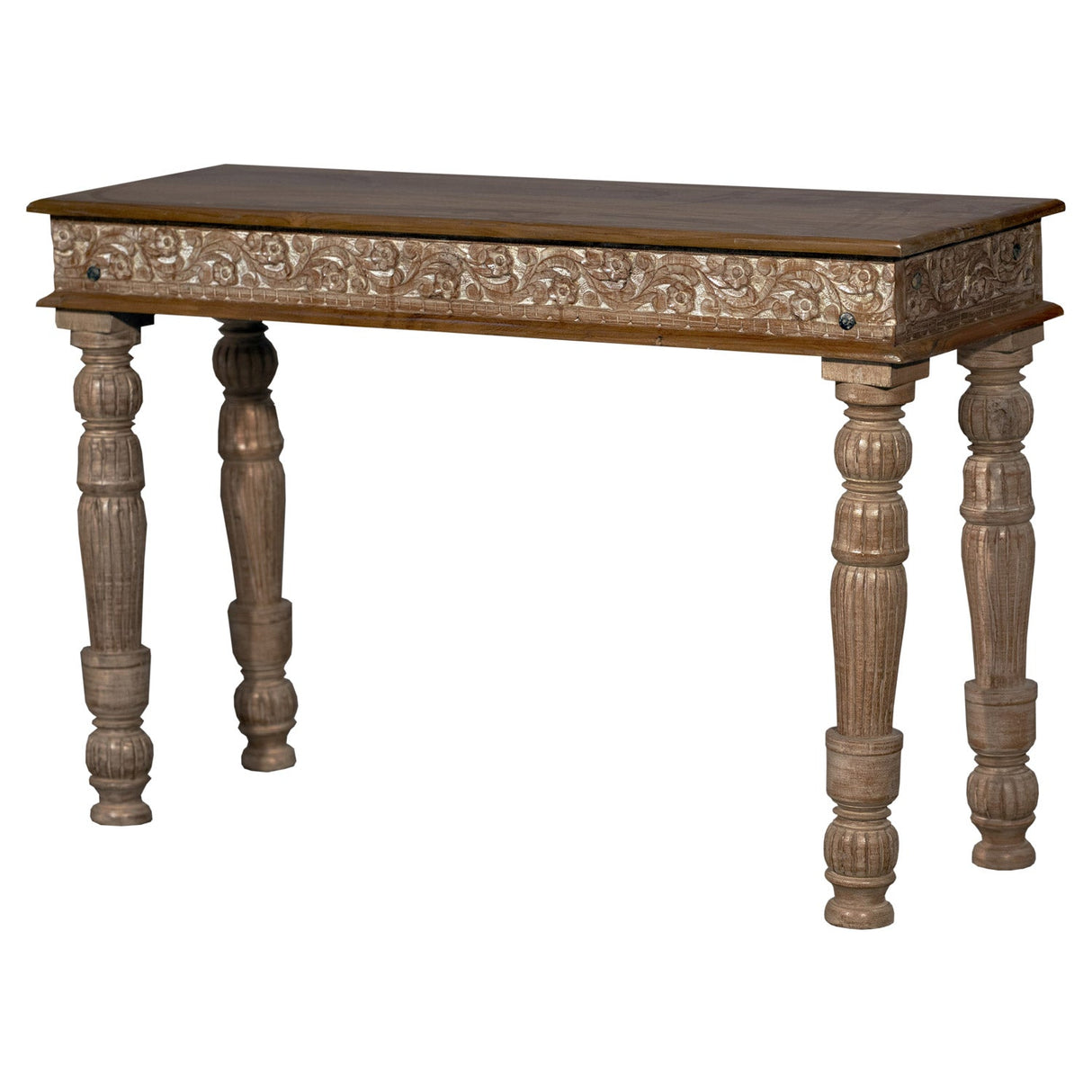 Farmhouse Style Solid Wood Carved 48" Long Distressed Sofa Table