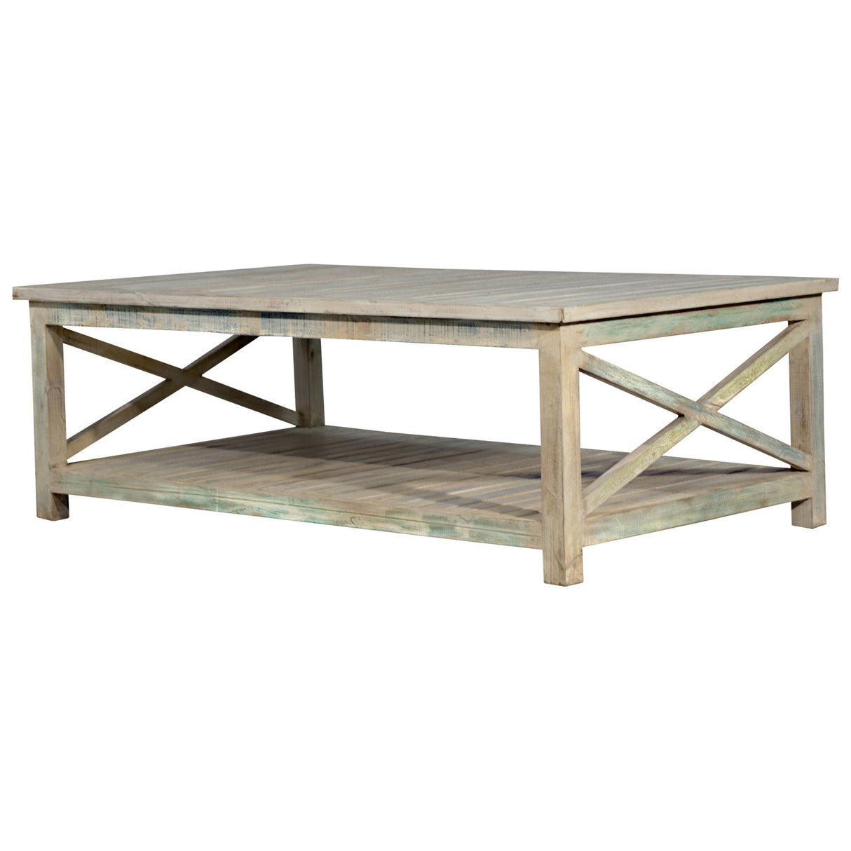 Distressed Reclaimed Wood Coastal Style Large Rectangle Coffee Table