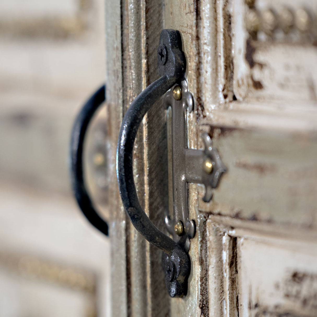 Elegant 2-Door Solid Wood Gray Tall Cabinet With Brass Accents