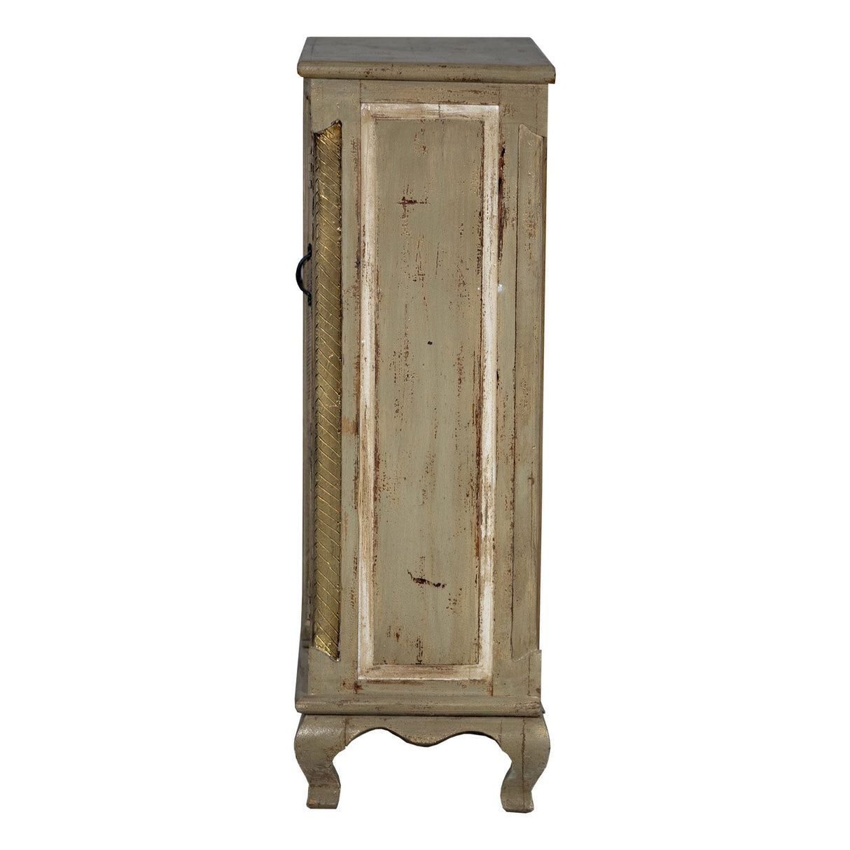 Elegant 2-Door Solid Wood Gray Tall Cabinet With Brass Accents