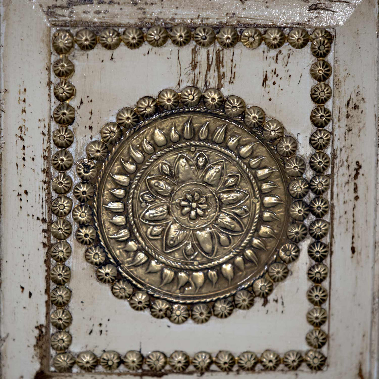 Elegant 2-Door Solid Wood Gray Tall Cabinet With Brass Accents
