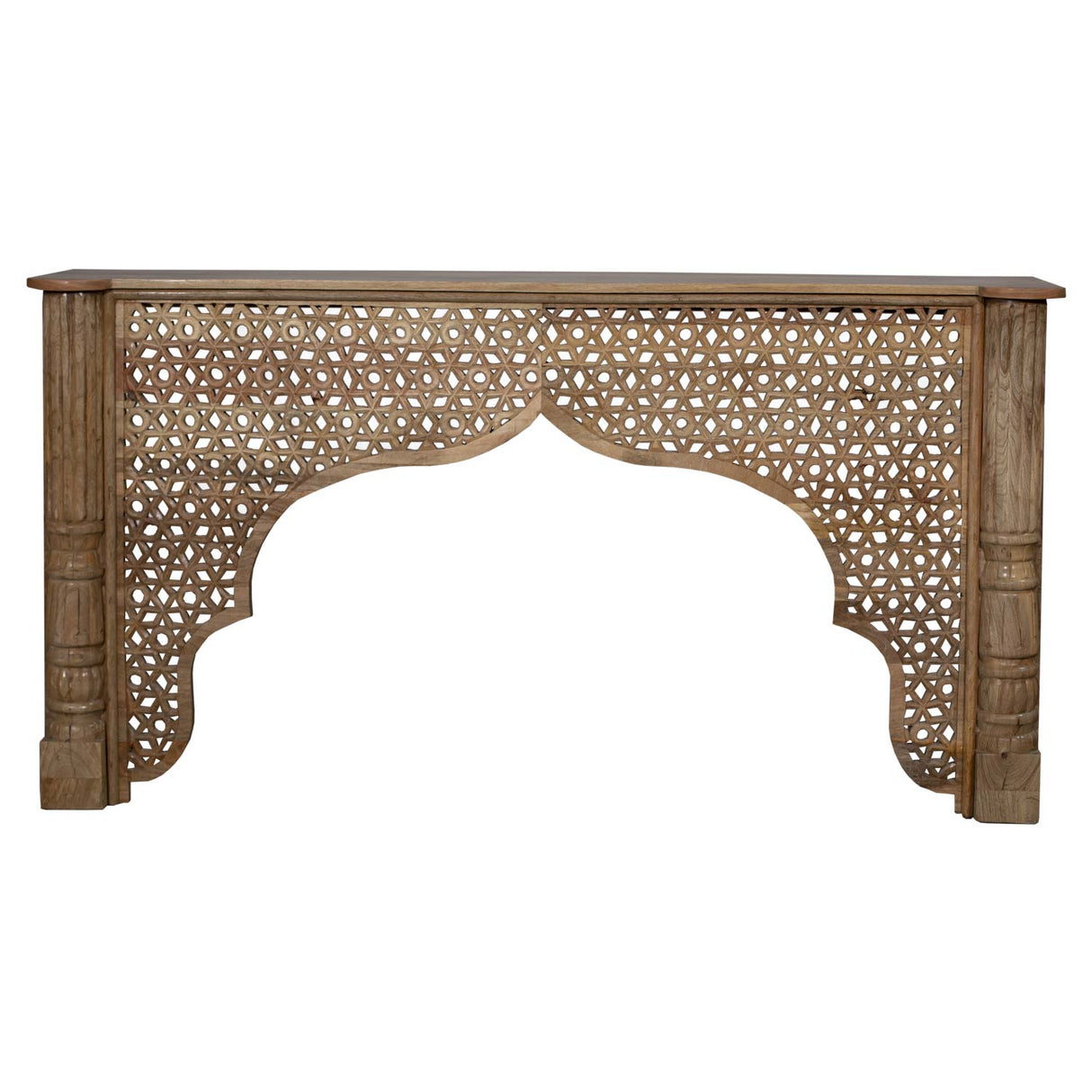 Mediterranean Style Carved Lattice Arch Solid Wood 75" Long Console