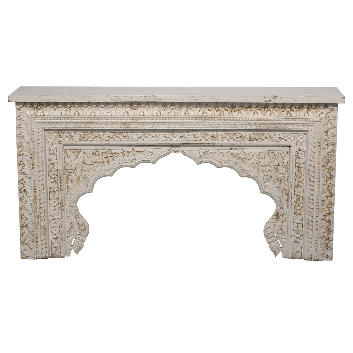 Mediterranean Style Carved Arch Solid Wood 60" Long Console Sofa Table