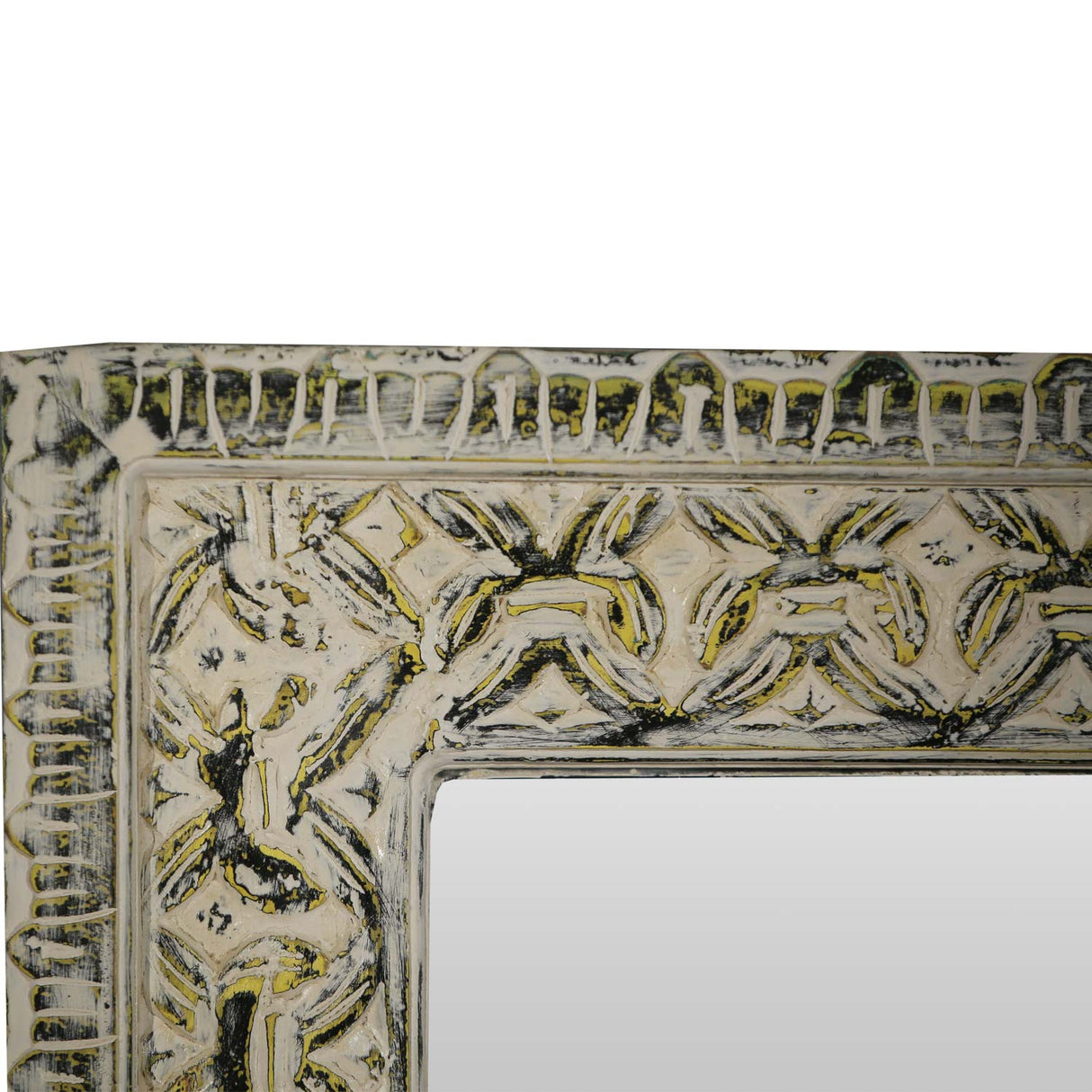 Boho Chic Hand Carved Distresed 30" x 47" Solid Wood Mirror