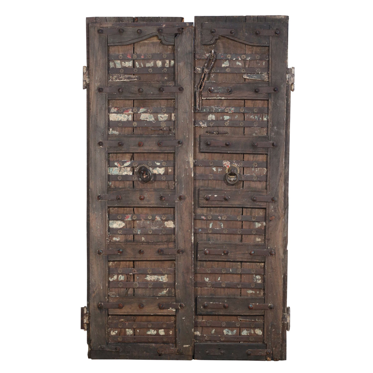 1800s Antique Teak Wood Distressed Rustic Door With Metal Straps