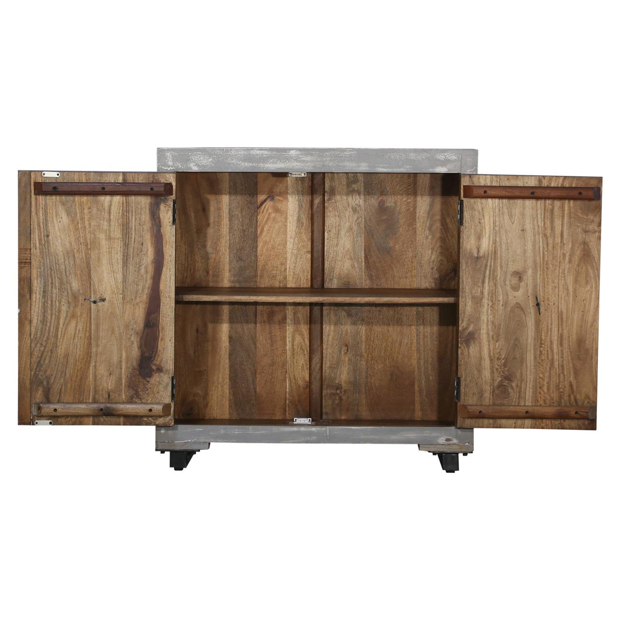 Gray 2-Door Carved Mango Wood Cabinet