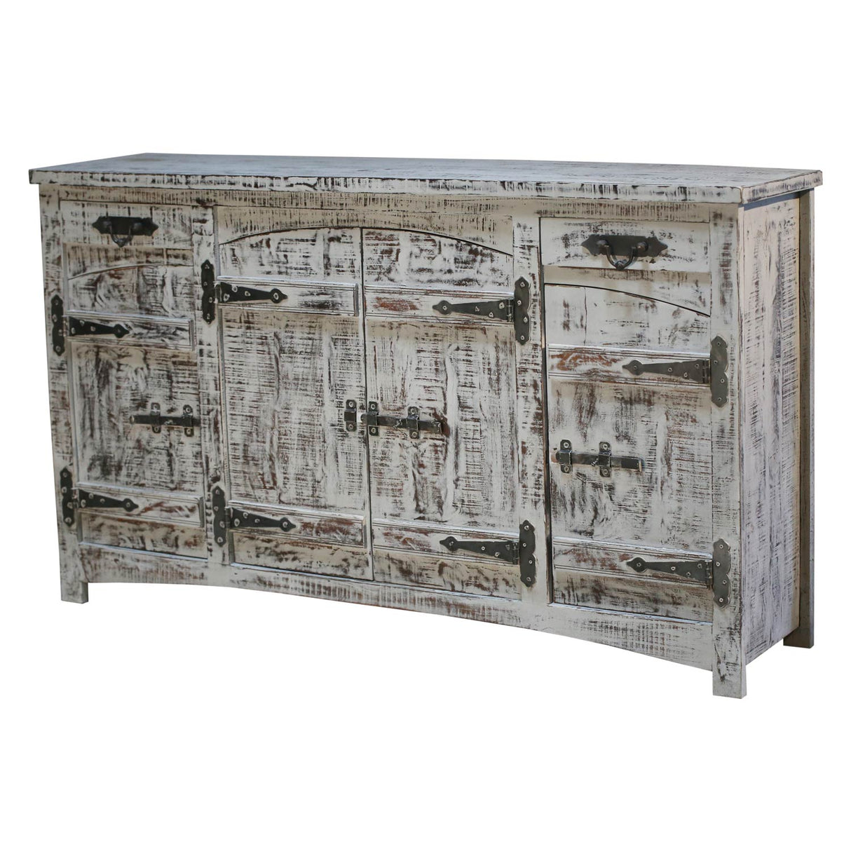 Industrial Solid Wood Credenza With Decorative Iron Hinges