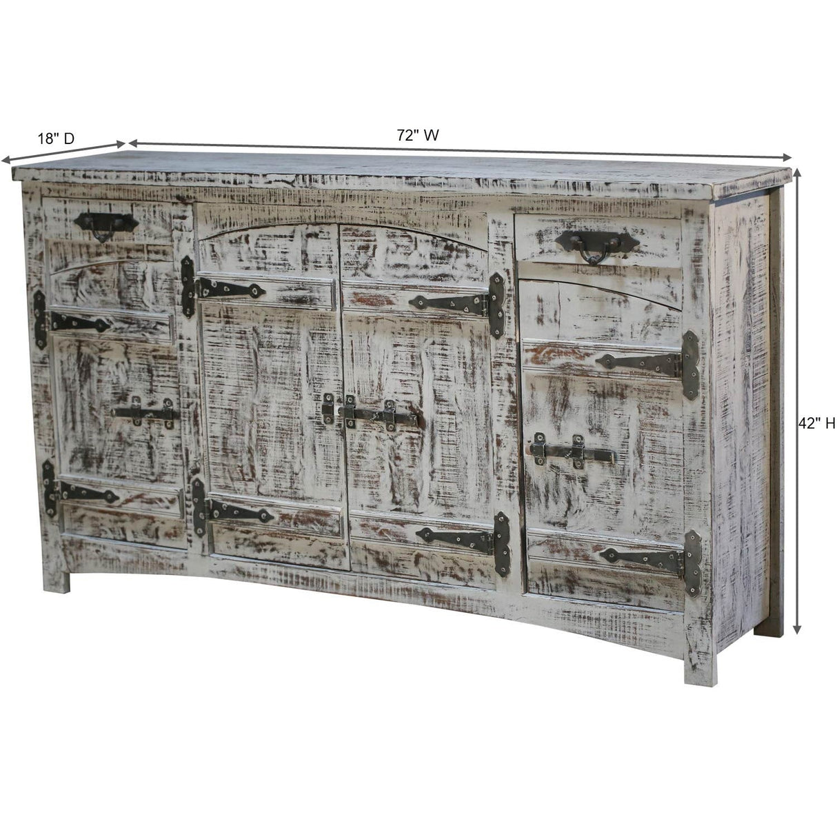 Industrial Solid Wood Credenza With Decorative Iron Hinges