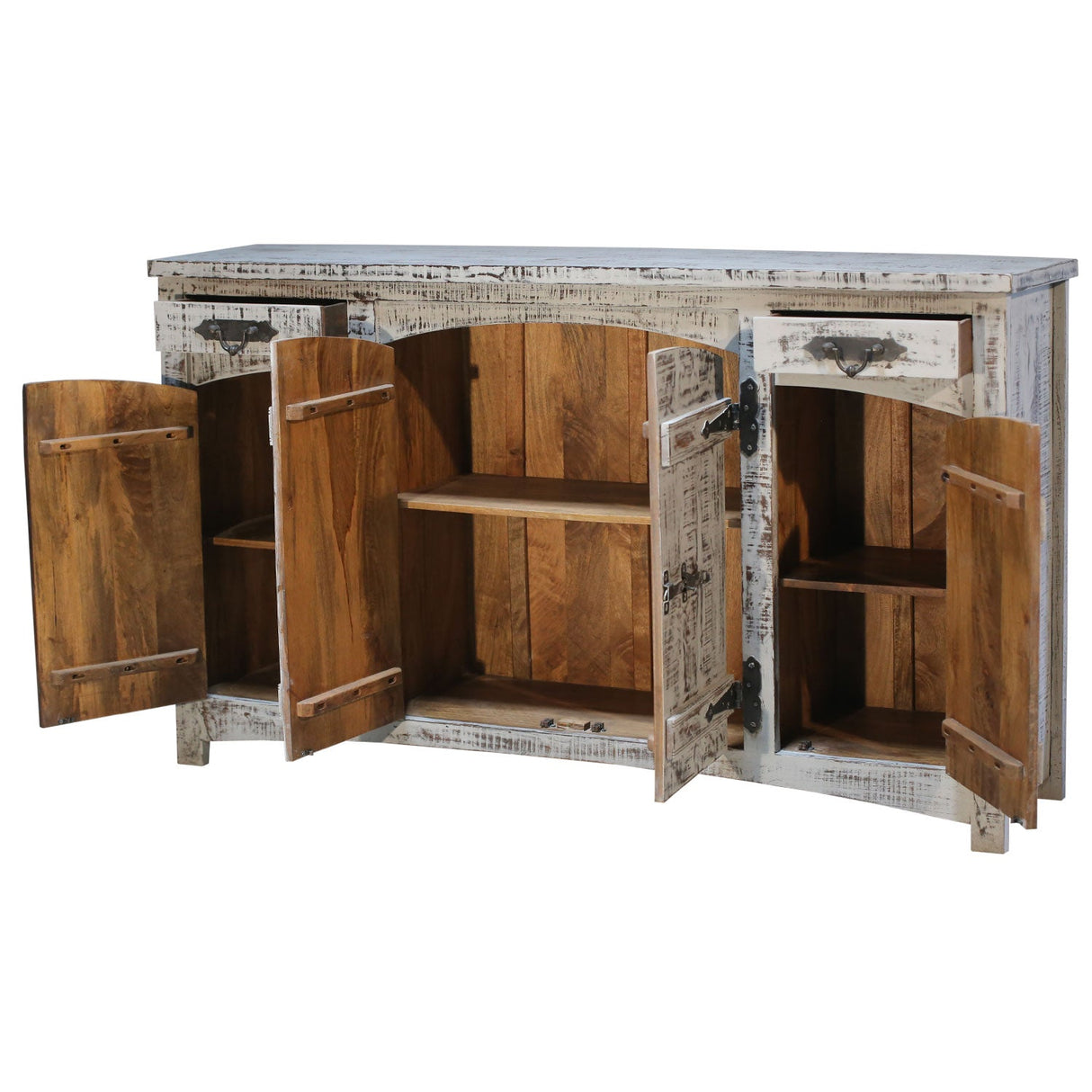 Industrial Solid Wood Credenza With Decorative Iron Hinges