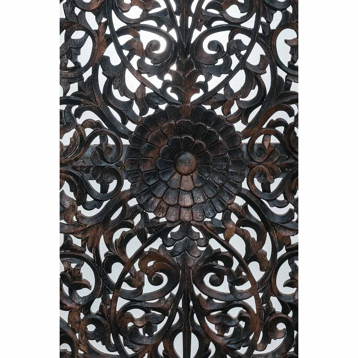 Hand Carved 72" Tall Lattice Panel In Distressed Black Finish