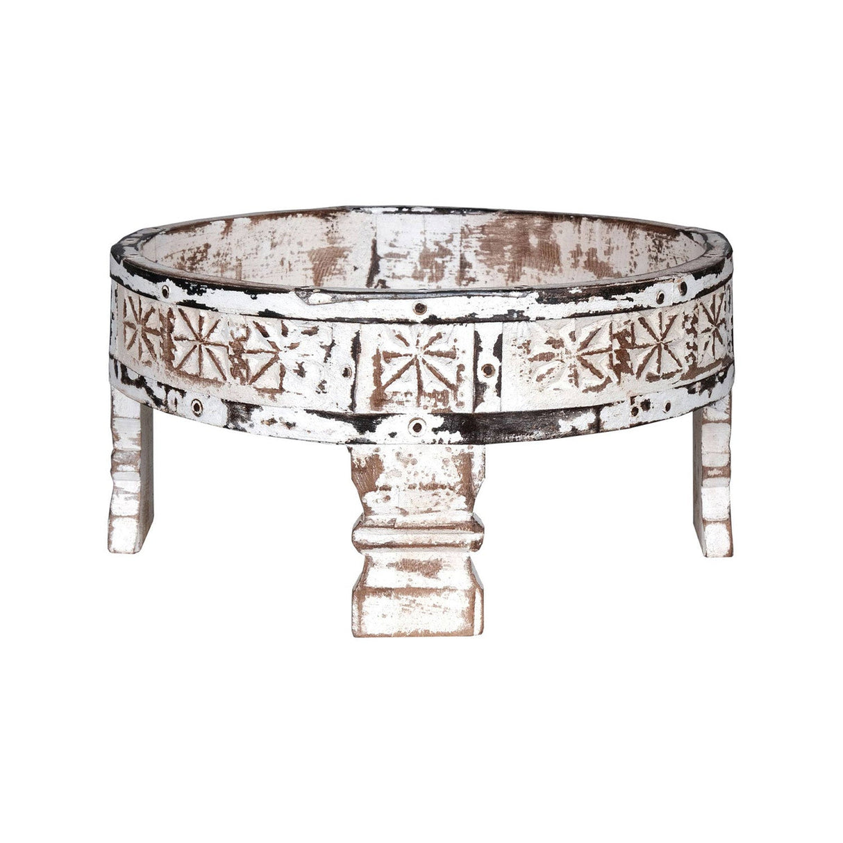 Distressed Carved Wooden Grinder Decorative Tray