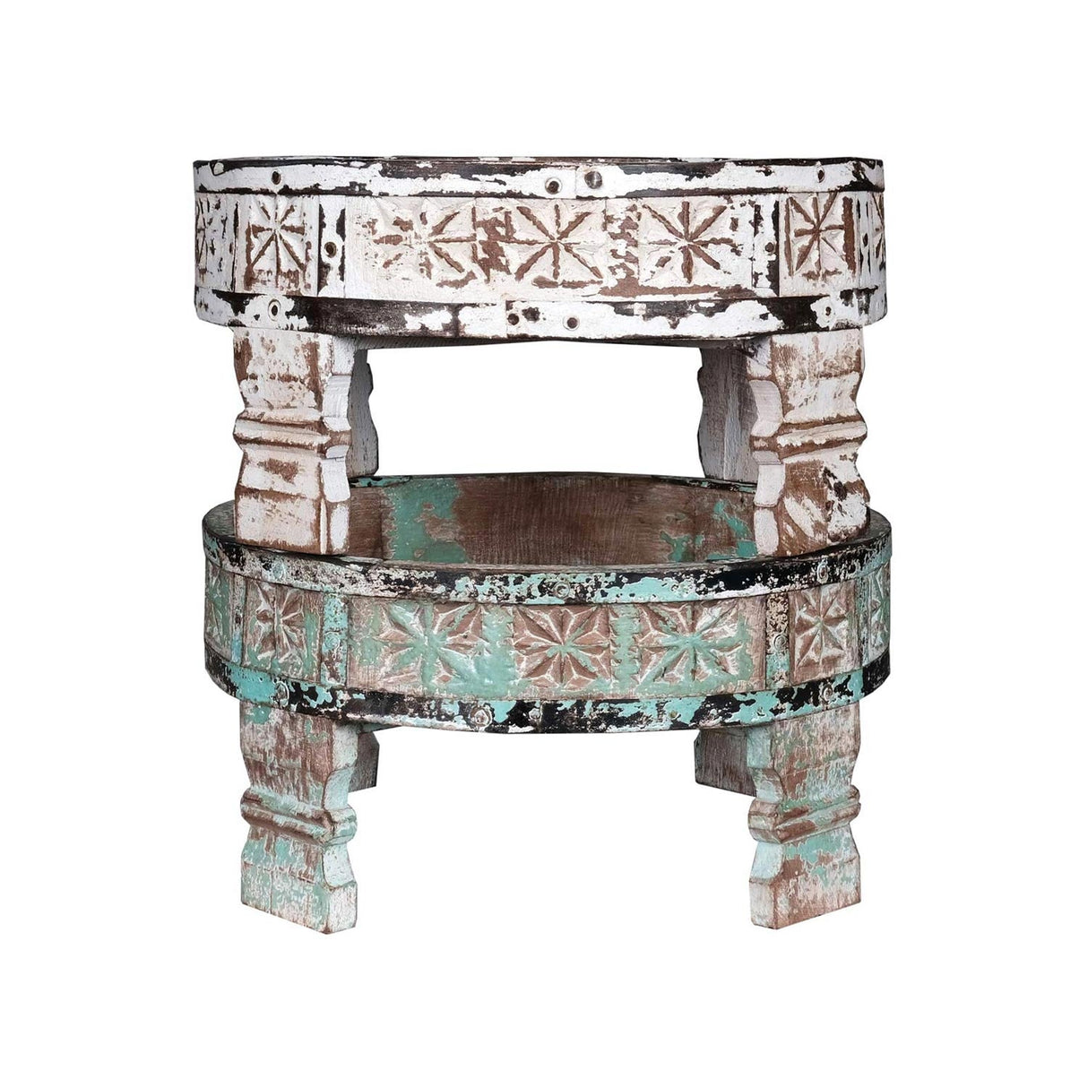 Distressed Carved Wooden Grinder Decorative Tray