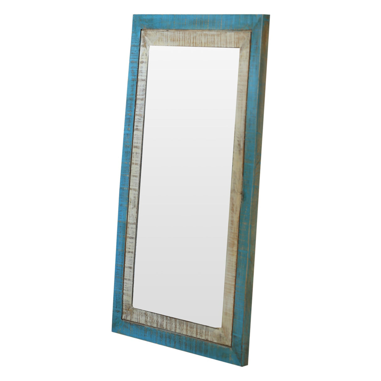 Farmhouse Style Reclaimed Wood Distressed Blue White Vanity Mirror