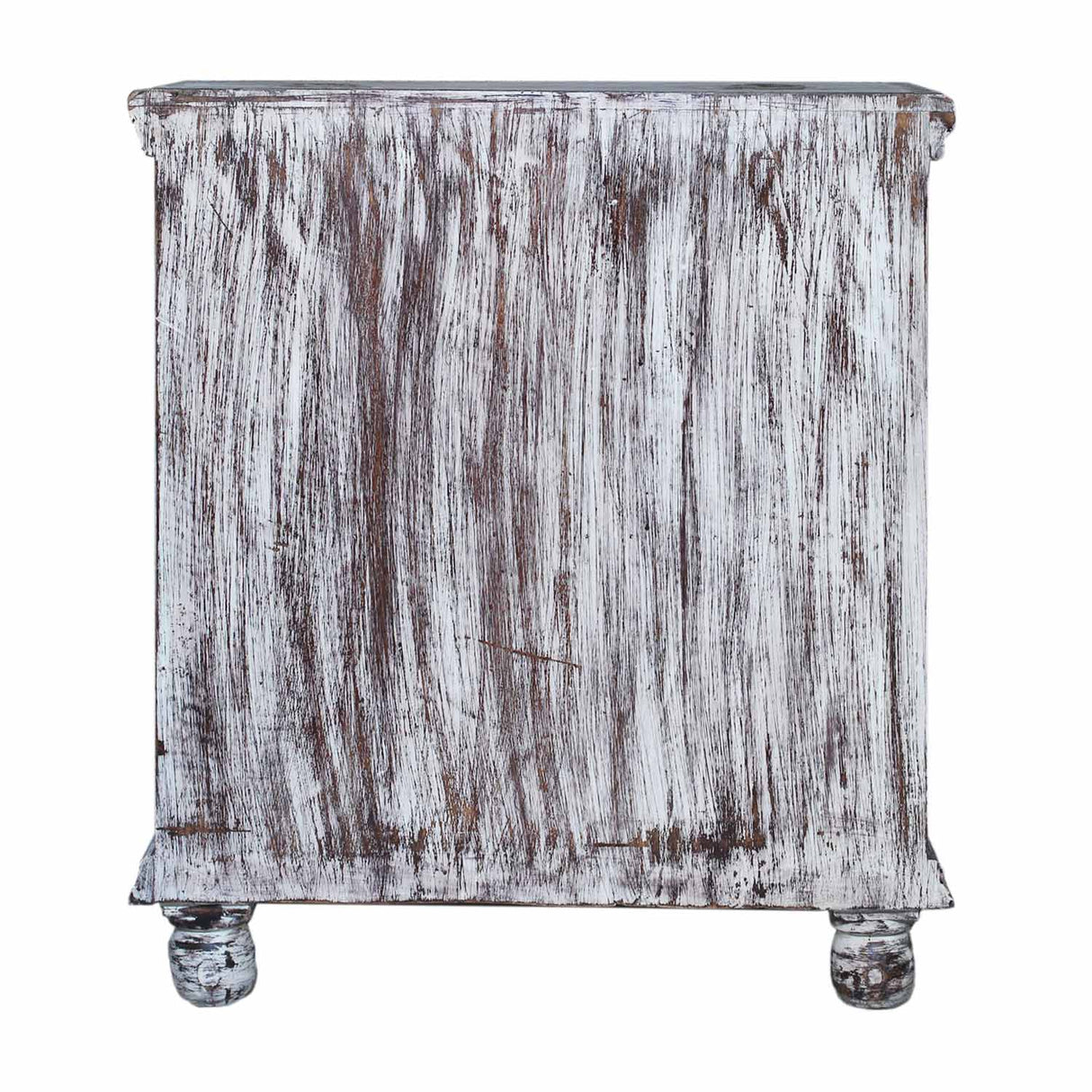 Distressed White 2 Door Small Cabinet With Brass Accents