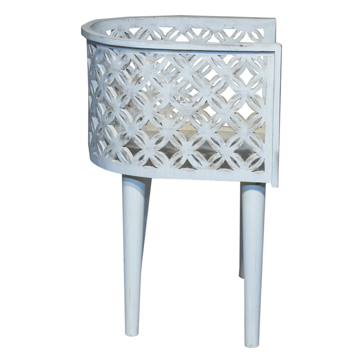 Farmhouse Style Lattice Carved Solid Wood Distressed White Accent Chair