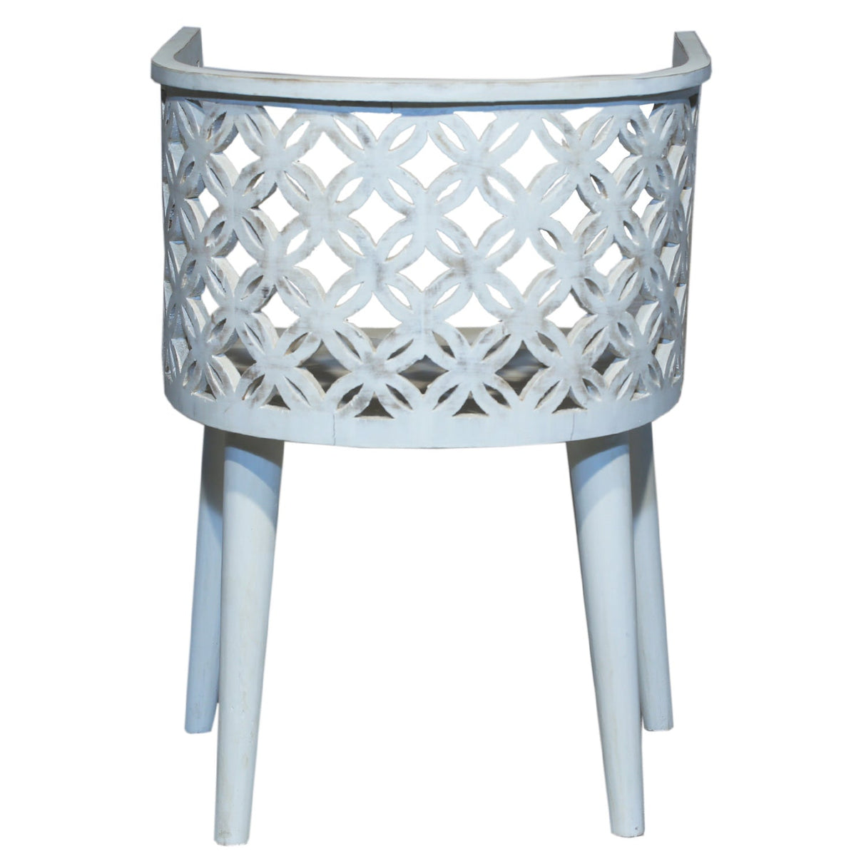 Farmhouse Style Lattice Carved Solid Wood Distressed White Accent Chair