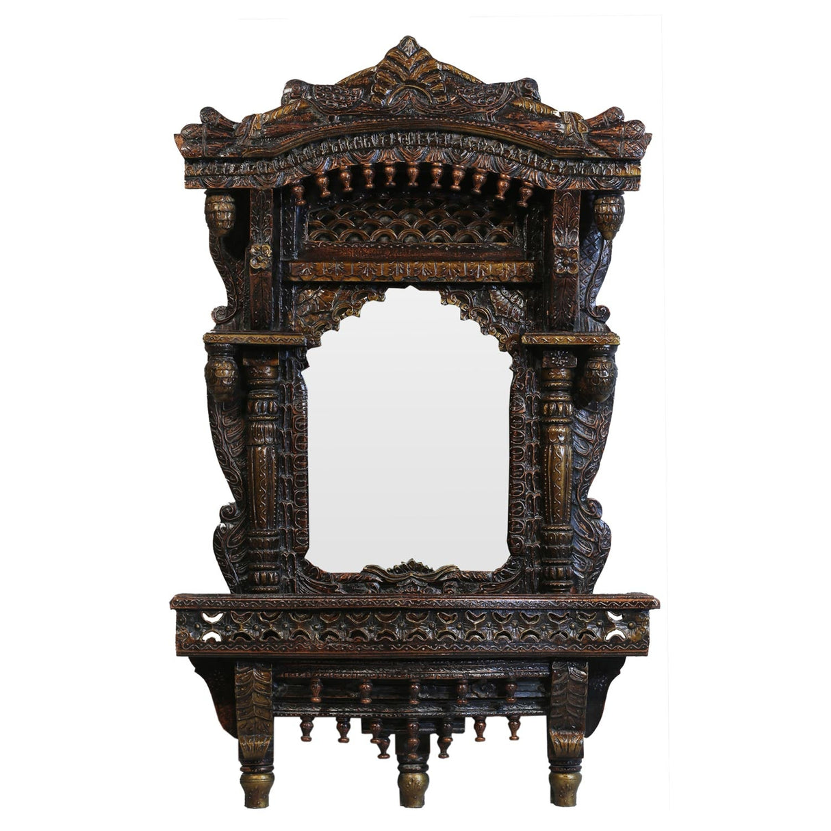 Ornate Hand Carved Solid Wood 54" Tall "Jharokha" Mirror