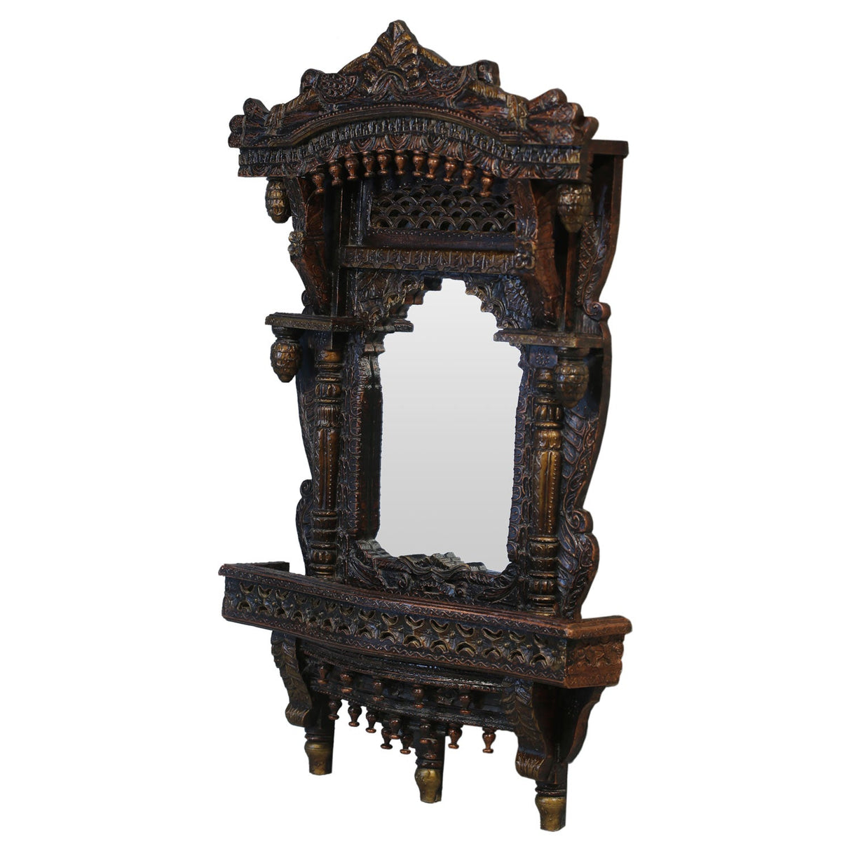 Ornate Hand Carved Solid Wood 54" Tall "Jharokha" Mirror