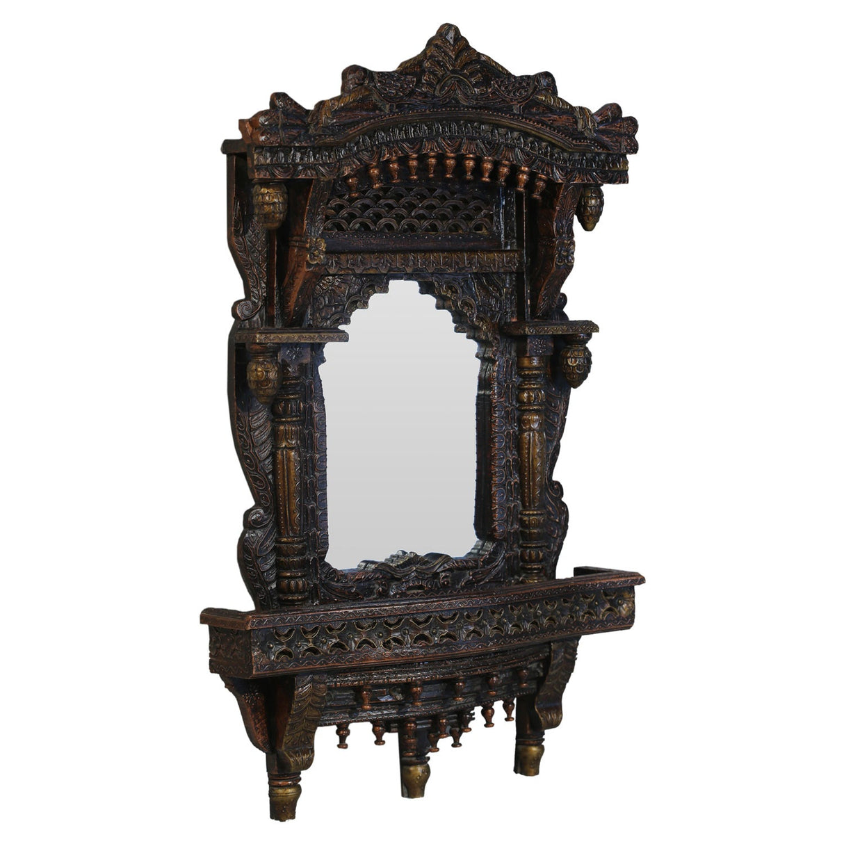 Ornate Hand Carved Solid Wood 54" Tall "Jharokha" Mirror