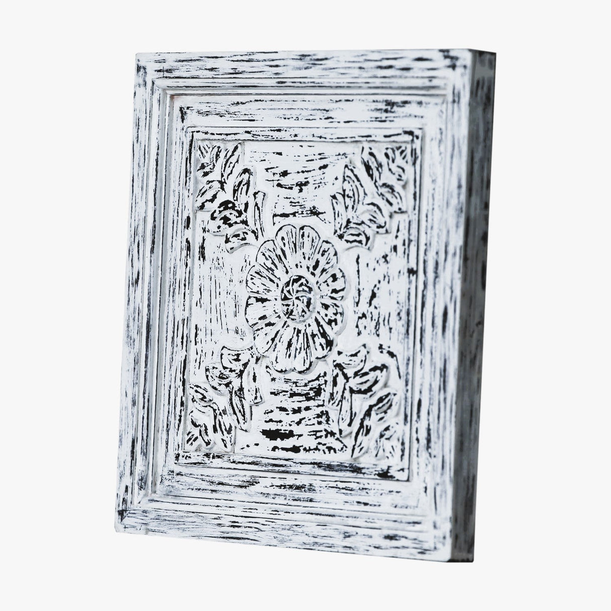 Farmhouse Style Hand Carved Distressed White Solid Wood Panels - Set Of 5